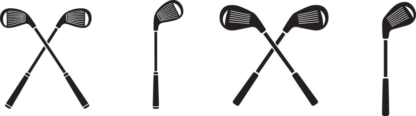 Golf club icons in various arrangements sport equipment, golf, club, sport, equipment, game, recreation, leisure, activity, athlete, player, swing, hit, ball, course, green, fairway, tee, putter, iron