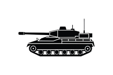 Fototapeta premium Modern Battle Tank Vector Illustration in Black Silhouette Style on White Background silhouette