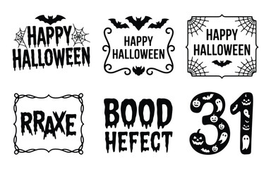 Fototapeta premium Black Silhouette Halloween Lettering and Frame Pack, Spooky ‘Happy Halloween’, Cobweb Frames, Borders & Number 31 Designs