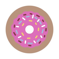 Cute strawberry glazed donut with sprinkles cartoon illustration
