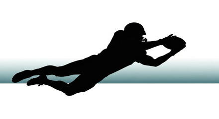 Focused american football athlete silhouette makes diving catch against minimal backdrop