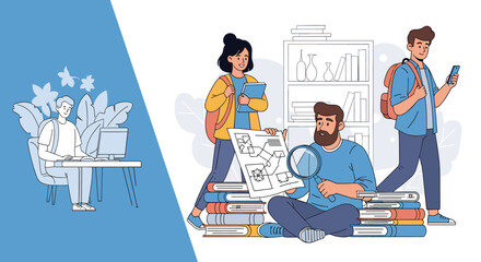 Students Learning and Researching in Library