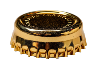 Golden bottle cap beverage product environment detailed view isolated on transparent background, png