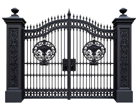 Ornate black wrought iron gates