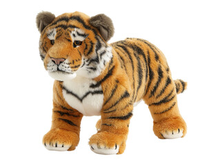 Obraz premium PNG of A realistic plush tiger toy, showcasing vibrant orange and black stripes, perfect for playtime or decoration. - on Transparent or White BG