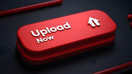 Large red upload button with arrow icon signaling data transfer