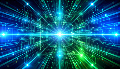 Naklejka premium Energetic abstract of future technology shows network of data in cyberspace. Digital circuit light streams with speed and energy creating dynamic futuristic background