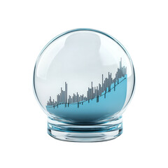Rising stock market chart inside a clear glass globe, forecasting financial growth and investment success, representing future trends and economic predictions on transparent background