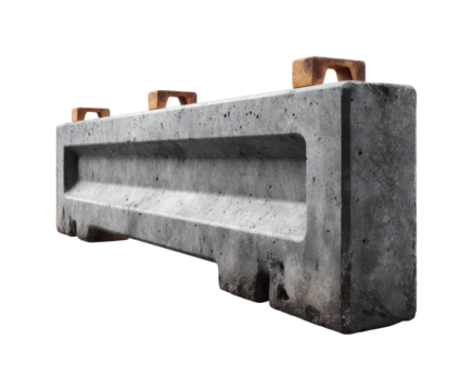 Construction action concrete barrier installation urban site industrial environment view isolated on transparent background, png