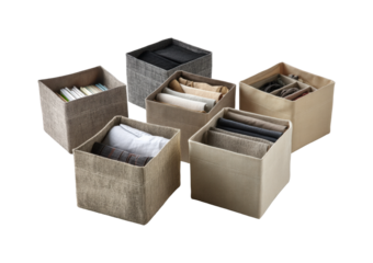 Organizing essentials stylish fabric storage boxes for home organization living room modern isolated on transparent background, png