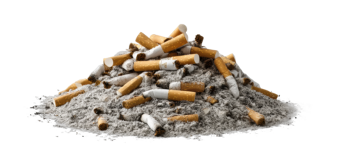 Cigarette waste collection urban area environmental impact litter pollution awareness isolated on transparent background, png