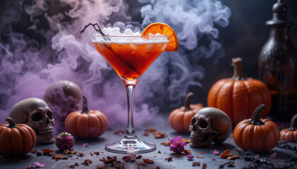 Spooky halloween cocktail preparation festive party drinks atmospheric close-up creative mixology ideas