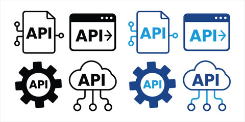 Modern API icons for digital integration and software development connectivity solutions