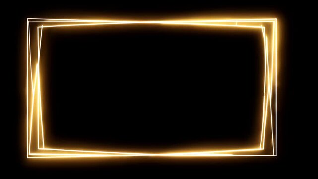 Elegant 4K animated golden neon rectangle frame isolated black background shimmering luxury border perfect invitations photography design projects artistic visual compositions exuding style