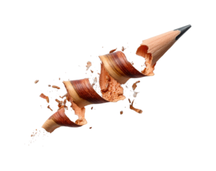 Dynamic pencil shavings in motion setup creative concept isolated on transparent background, png