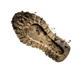Exploring muddy trails a of a dirty shoe print in nature adventure detail isolated on transparent background, png