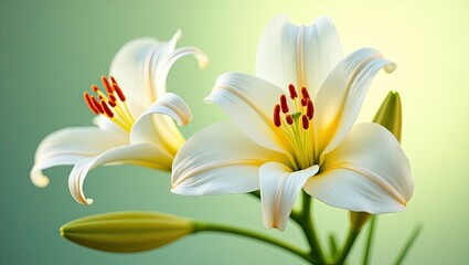 Two beautiful white lilies in soft focus.