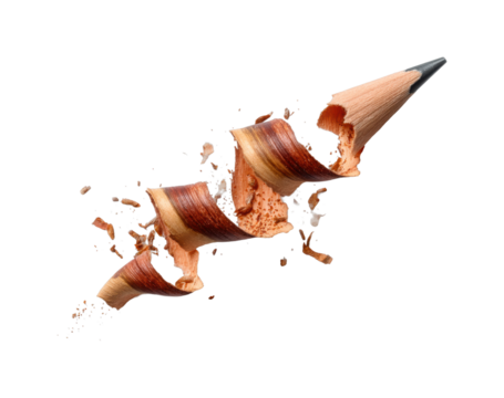 Dynamic pencil shavings in motion setup creative concept isolated on transparent background, png