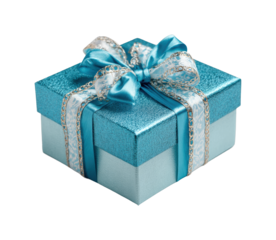 Gift unwrapping celebration home of a blue present festive atmosphere view isolated on transparent background, png