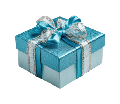 Gift unwrapping celebration home of a blue present festive atmosphere view isolated on transparent background, png