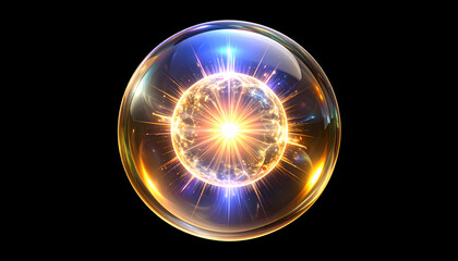 Powerful abstract orb, futuristic sphere of energy and light. glowing core contains potent explosion of power, representing future of science and technology