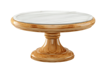 Elegant wooden cake stand display kitchen product bright environment top view isolated on transparent background, png