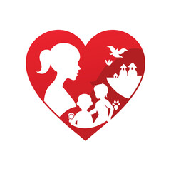 Paper cut heart filled with touching motherhood scenes vector art illustration