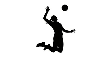 Dynamic volleyball silhouette of an athlete spiking the ball on a clear field