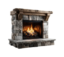 Cozy fireplace modern home interior warm atmosphere inviting space isolated on transparent background, png