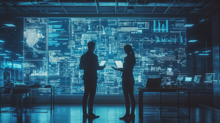 Professionals Analyzing AI Data in High-Tech Environment