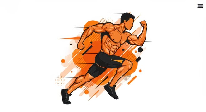 Dynamic Sprinter in Motion: A stylized and vibrant image of a powerful male sprinter in full stride, showcasing athleticism, energy, and the spirit of competition against an abstract design. 
