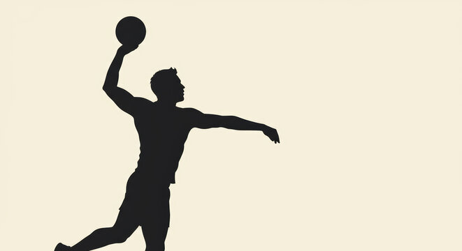 Silhouette of powerful handball player executing a dynamic throw against a plain background