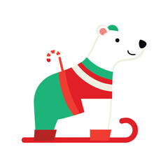 Polar bear wearing a Christmas sweater riding a sleigh vector art illustration