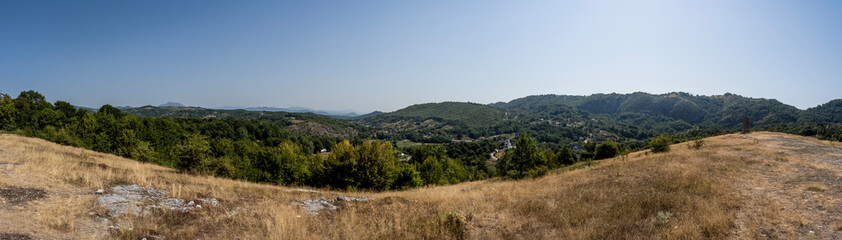 Beautiful landscape in the area of Ponoarele village, Mehedinti county. Panoramic view.