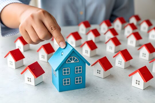 A man chooses a house. Real estate selection affordability, lifestyle needs, market research and mortgage potential.