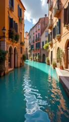 Fototapeta premium A view of a small canal in a small town.