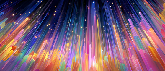 Fototapeta premium Abstract Lights: An artistic vision of vibrant, cascading lights, bursting with color and energy, suggestive of a digital landscape, dreamlike aura, with an effervescent glow.