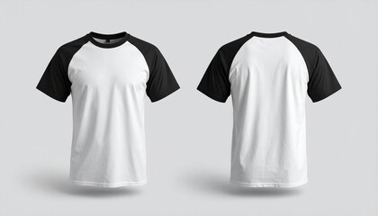 White Raglan T-Shirt with Black Sleeves Laying Flat on Light Gray Background, Classic 
