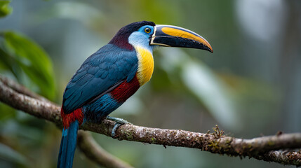Obraz premium Plate Billed Mountain Toucan Perched on Branch in Natural Habitat