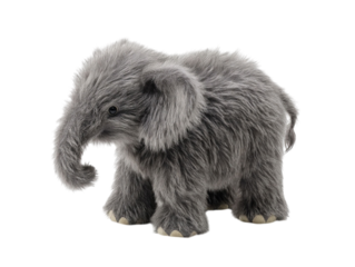 PNG of Cute fluffy gray elephant plush toy with realistic features, perfect for children and as a cozy companion. - on Transparent or White BG