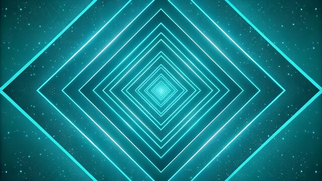 Photo of abstract glowing blue geometric tunnel with sparkling lights, a futuristic digital cyberspace background with a sense of endless motion and depth