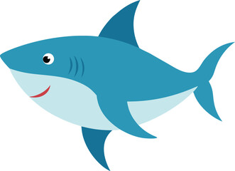 Friendly Blue Shark Cartoon Illustration Swimming in the Ocean with a Smile
