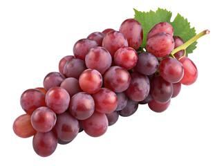 Fototapeta premium Fresh organic red grapes with green leaf on black background healthy fruit photography still life