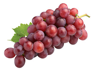 Fototapeta premium Fresh red grapes with green leaf isolated on transparent background for healthy lifestyle concept