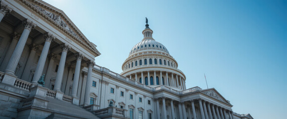 Fototapeta premium Legislative gathering at the u.S. Capitol washington d.C. Architectural event clear sky environment low angle viewpoint government dynamics