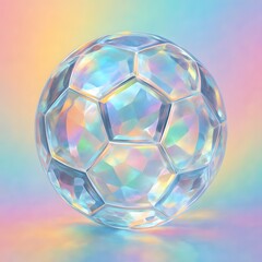 Fototapeta premium A transparent crystal football reflecting rainbow colors, placed on a minimal gradient background, perfect for modern sports art.