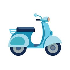 Obraz premium Light blue vintage scooter with dark blue seat on a white background moped retro