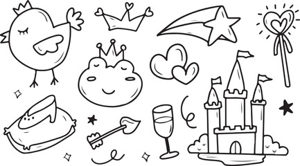 Party Celebration Doodle Set – Crown, Star, Champagne, Glasses, Cute Festive Icons