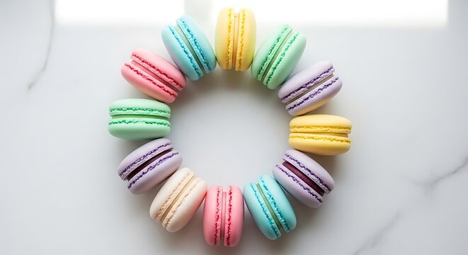Photo of colorful macarons arranged in a circle