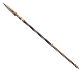 Antique bronze spear with ornate design on black background for historical or fantasy enthusiasts